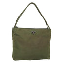 PRADA Shoulder Bag Nylon Khaki Silver Auth bs26358-1