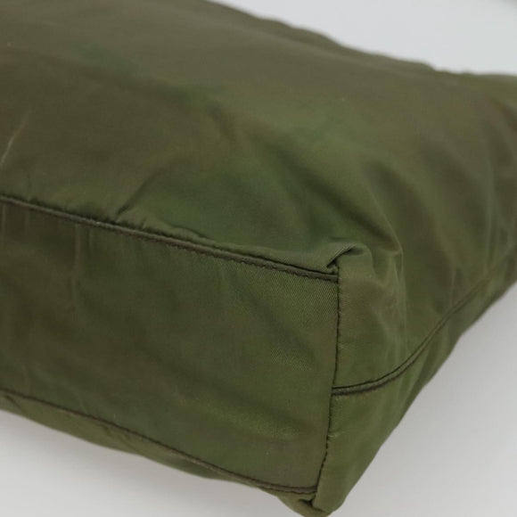 PRADA Shoulder Bag Nylon Khaki Silver Auth bs26358