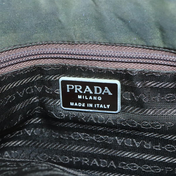 PRADA Shoulder Bag Nylon Khaki Silver Auth bs26358