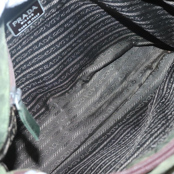 PRADA Shoulder Bag Nylon Khaki Silver Auth bs26358