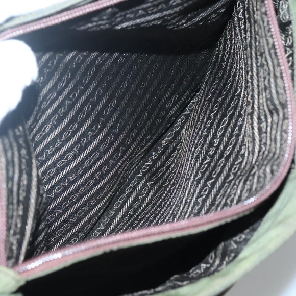 PRADA Shoulder Bag Nylon Khaki Silver Auth bs26358