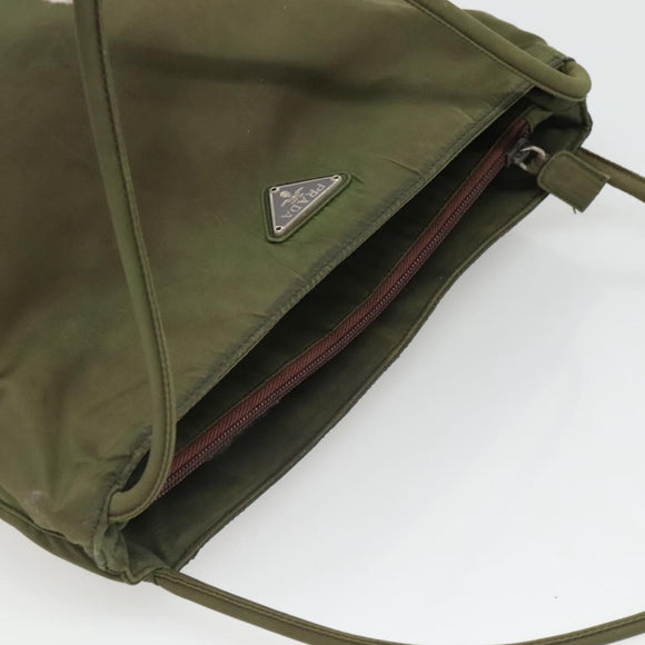 PRADA Shoulder Bag Nylon Khaki Silver Auth bs26358