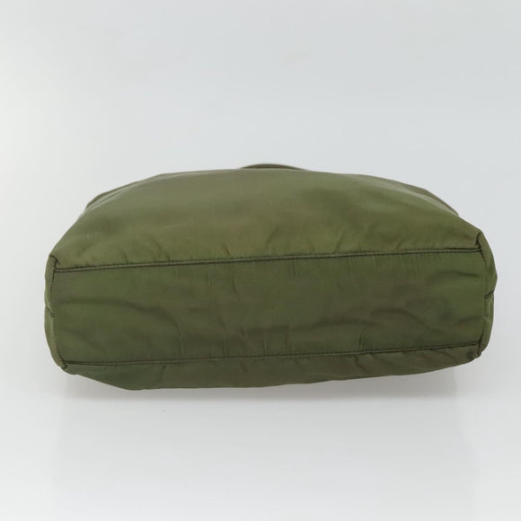 PRADA Shoulder Bag Nylon Khaki Silver Auth bs26358