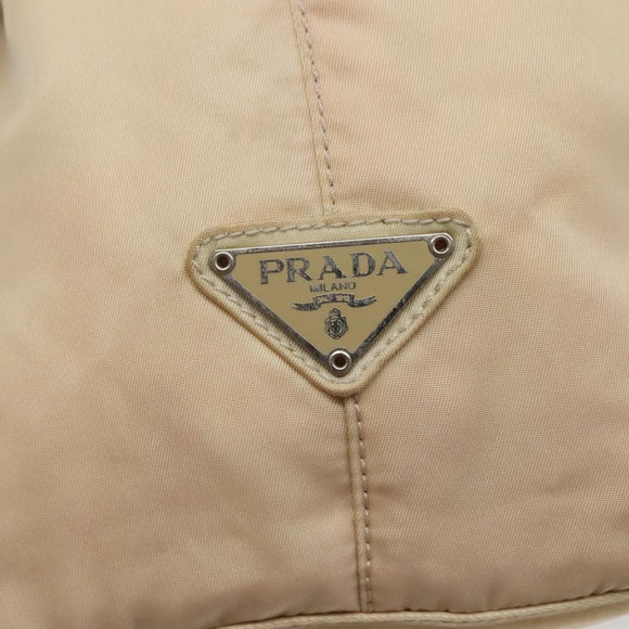 PRADA Hand Bag Nylon Plastic Beige Silver Auth bs26359