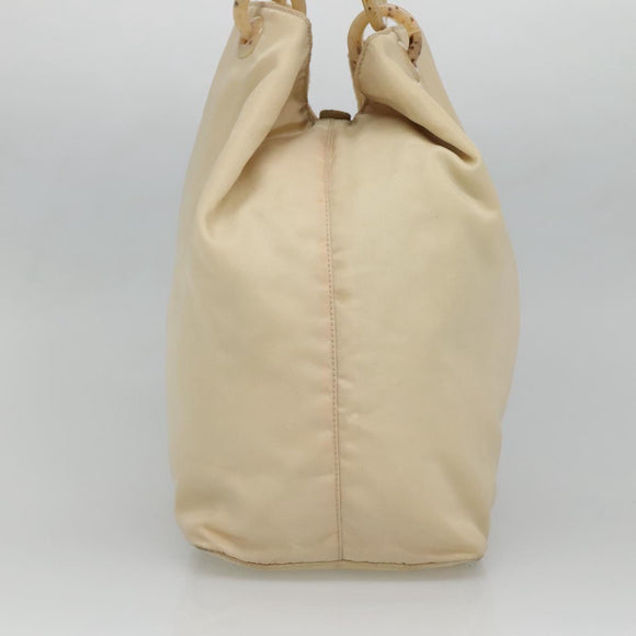 PRADA Hand Bag Nylon Plastic Beige Silver Auth bs26359