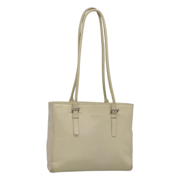 PRADA Shoulder Bag Leather nylon White Silver Auth bs26360