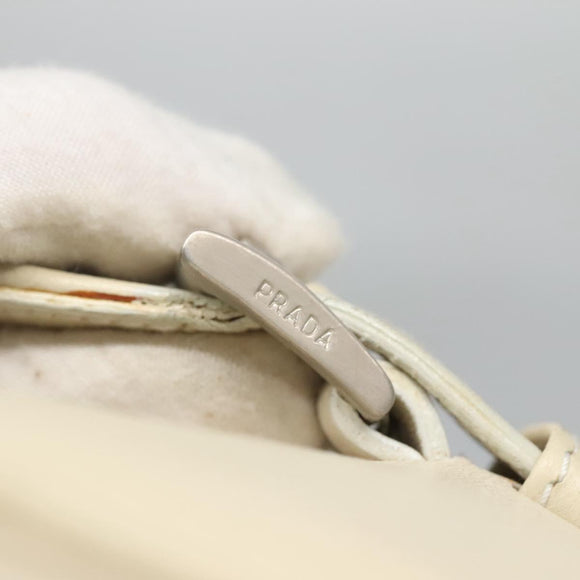 PRADA Shoulder Bag Leather nylon White Silver Auth bs26360