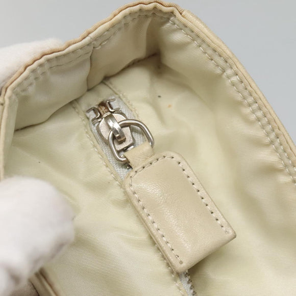 PRADA Shoulder Bag Leather nylon White Silver Auth bs26360