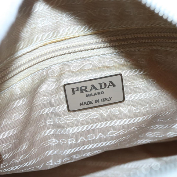 PRADA Shoulder Bag Leather nylon White Silver Auth bs26360