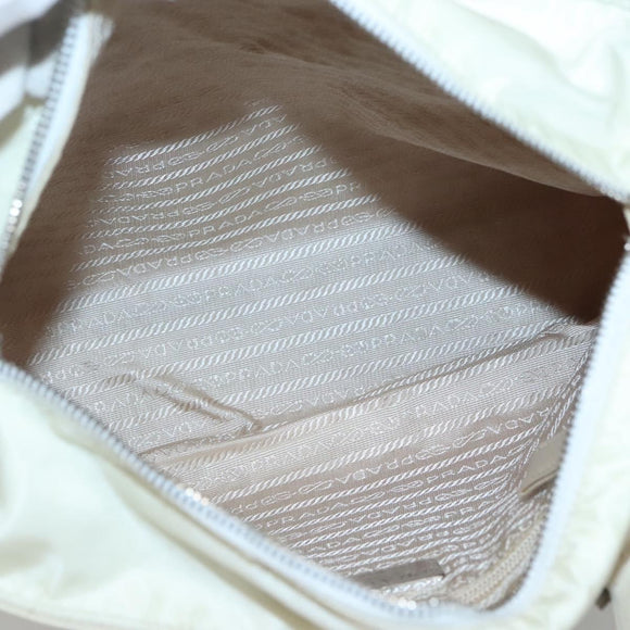 PRADA Shoulder Bag Leather nylon White Silver Auth bs26360