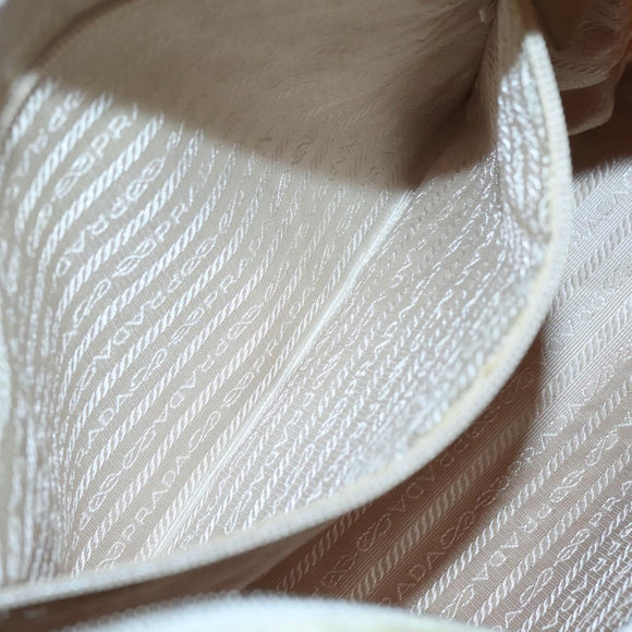 PRADA Shoulder Bag Leather nylon White Silver Auth bs26360