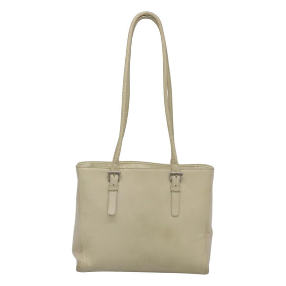 PRADA Shoulder Bag Leather nylon White Silver Auth bs26360