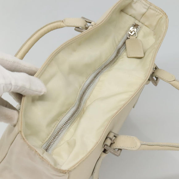 PRADA Shoulder Bag Leather nylon White Silver Auth bs26360