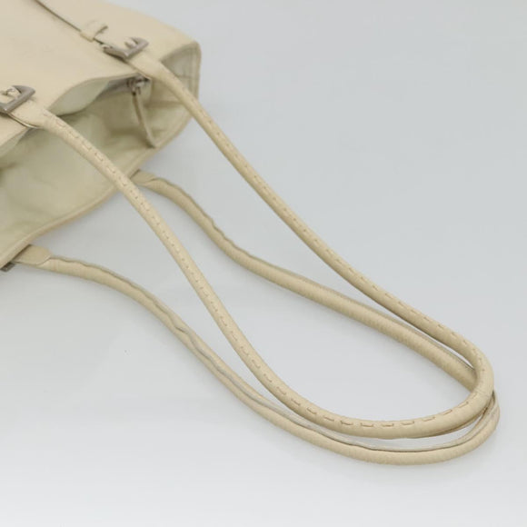 PRADA Shoulder Bag Leather nylon White Silver Auth bs26360