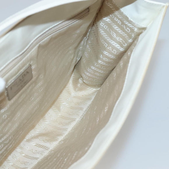 PRADA Shoulder Bag Nylon Leather White Silver Auth bs26362