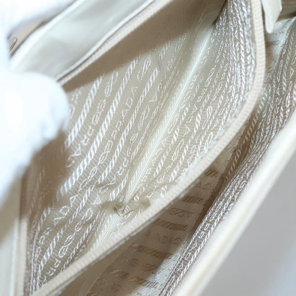 PRADA Shoulder Bag Nylon Leather White Silver Auth bs26362