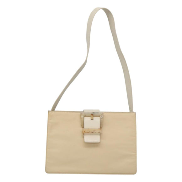 PRADA Shoulder Bag Nylon Leather White Silver Auth bs26362