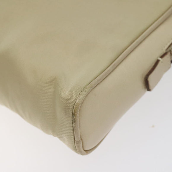 PRADA Hand Bag Nylon Leather Beige Gold Auth bs26363