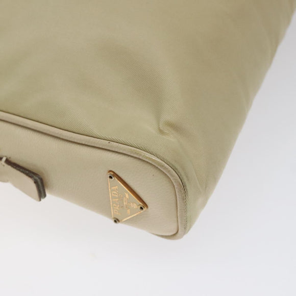 PRADA Hand Bag Nylon Leather Beige Gold Auth bs26363
