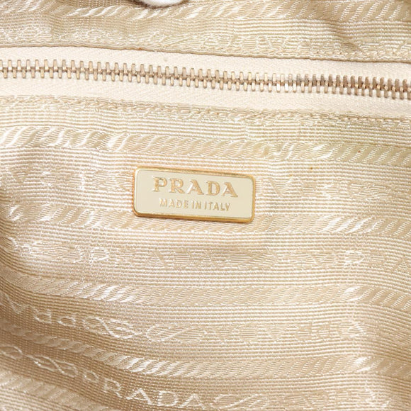 PRADA Hand Bag Nylon Leather Beige Gold Auth bs26363