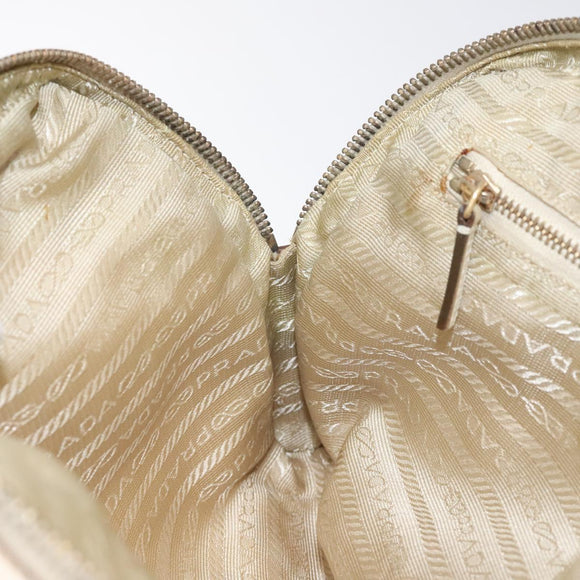 PRADA Hand Bag Nylon Leather Beige Gold Auth bs26363