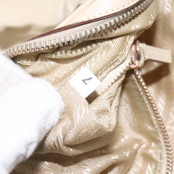 PRADA Hand Bag Nylon Leather Beige Gold Auth bs26363