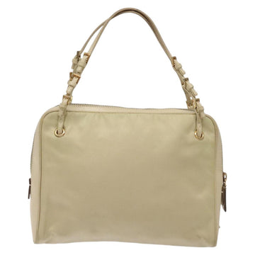 PRADA Hand Bag Nylon Leather Beige Gold Auth bs26363 - 0