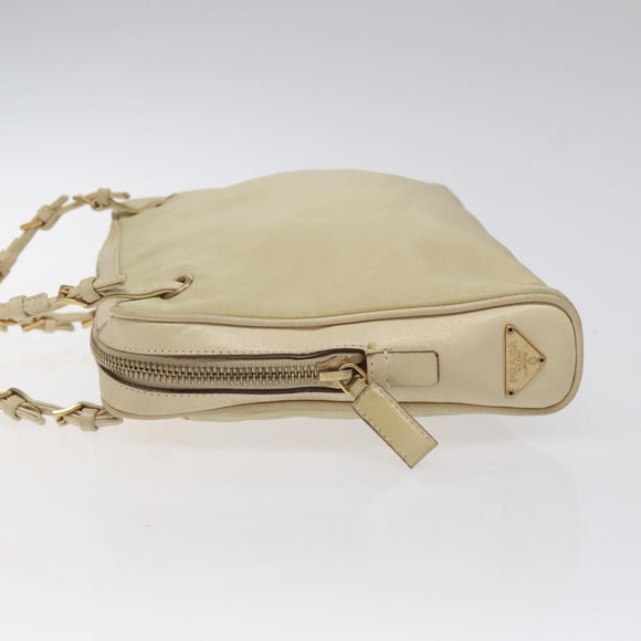 PRADA Hand Bag Nylon Leather Beige Gold Auth bs26363
