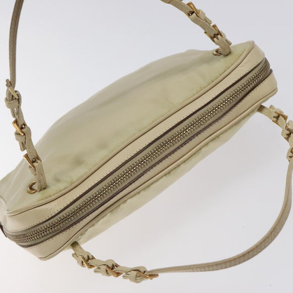 PRADA Hand Bag Nylon Leather Beige Gold Auth bs26363