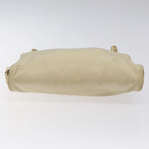 PRADA Hand Bag Nylon Leather Beige Gold Auth bs26363