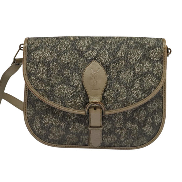 SAINT LAURENT Shoulder Bag PVC Leather Beige Auth bs26374