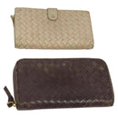BOTTEGA VENETA INTRECCIATO Wallet Leather 2Set Beige Brown Auth bs26378-1