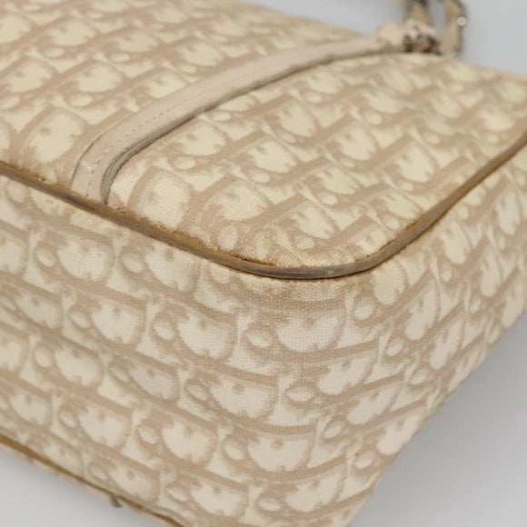 Christian Dior Trotter Canvas Romantic Bag PVC Beige Silver Auth bs26382