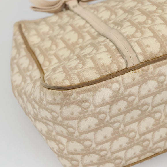 Christian Dior Trotter Canvas Romantic Bag PVC Beige Silver Auth bs26382