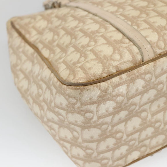Christian Dior Trotter Canvas Romantic Bag PVC Beige Silver Auth bs26382