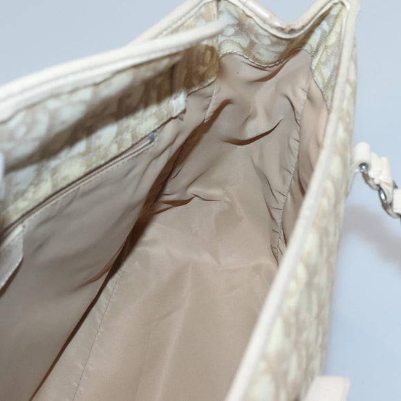 Christian Dior Trotter Canvas Romantic Bag PVC Beige Silver Auth bs26382