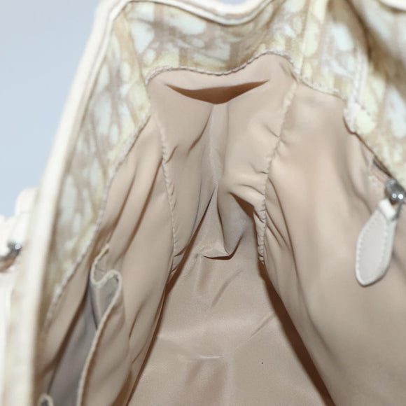 Christian Dior Trotter Canvas Romantic Bag PVC Beige Silver Auth bs26382