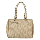 Christian Dior Trotter Canvas Romantic Bag PVC Beige Silver Auth bs26382-13