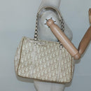 Christian Dior Trotter Canvas Romantic Bag PVC Beige Silver Auth bs26382-20