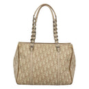 Christian Dior Trotter Canvas Romantic Bag PVC Beige Silver Auth bs26382-2