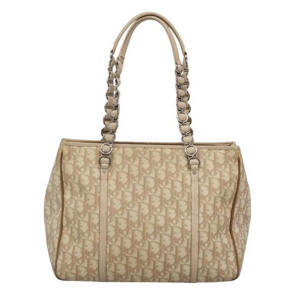 Christian Dior Trotter Canvas Romantic Bag PVC Beige Silver Auth bs26382