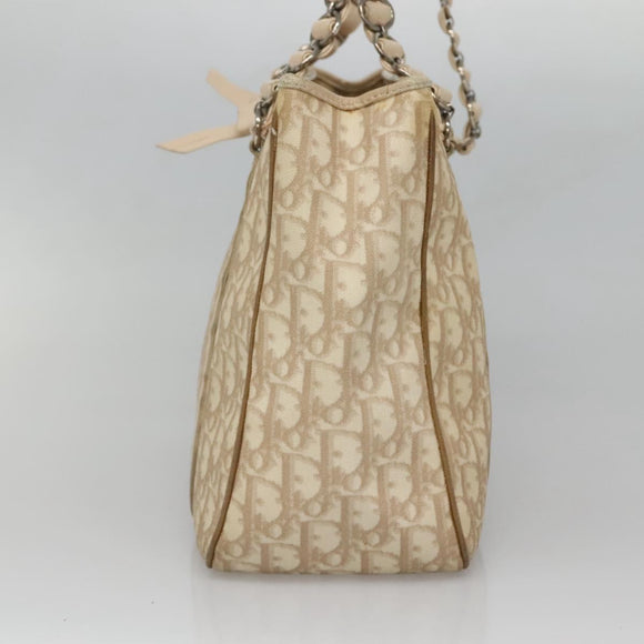 Christian Dior Trotter Canvas Romantic Bag PVC Beige Silver Auth bs26382