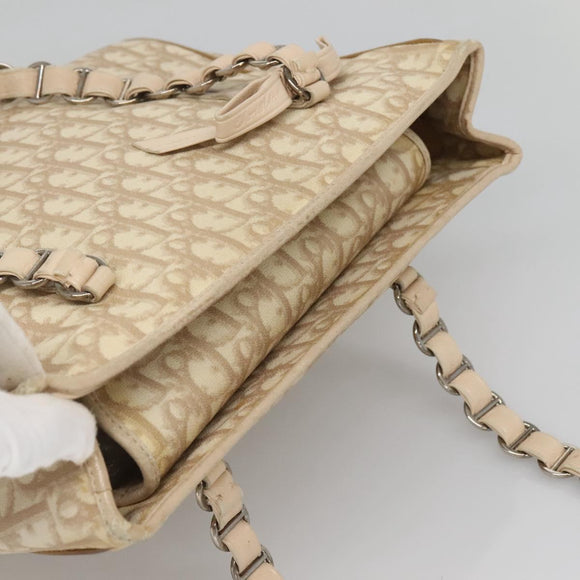 Christian Dior Trotter Canvas Romantic Bag PVC Beige Silver Auth bs26382