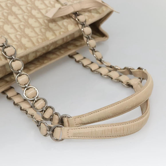 Christian Dior Trotter Canvas Romantic Bag PVC Beige Silver Auth bs26382