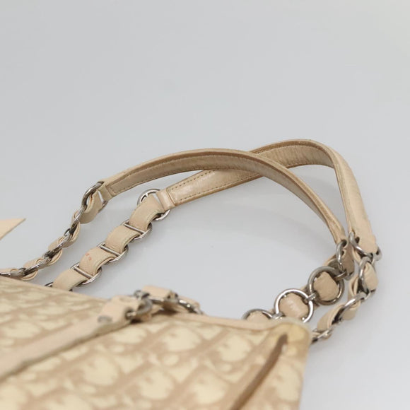 Christian Dior Trotter Canvas Romantic Bag PVC Beige Silver Auth bs26382