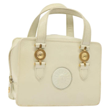 VERSACE Hand Bag Leather White Gold Auth bs26384