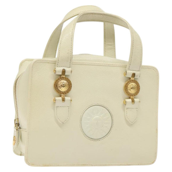 VERSACE Hand Bag Leather White Gold Auth bs26384