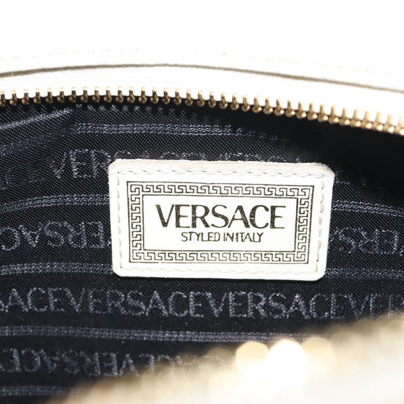 VERSACE Hand Bag Leather White Gold Auth bs26384