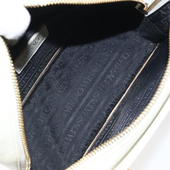 VERSACE Hand Bag Leather White Gold Auth bs26384