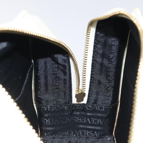 VERSACE Hand Bag Leather White Gold Auth bs26384
